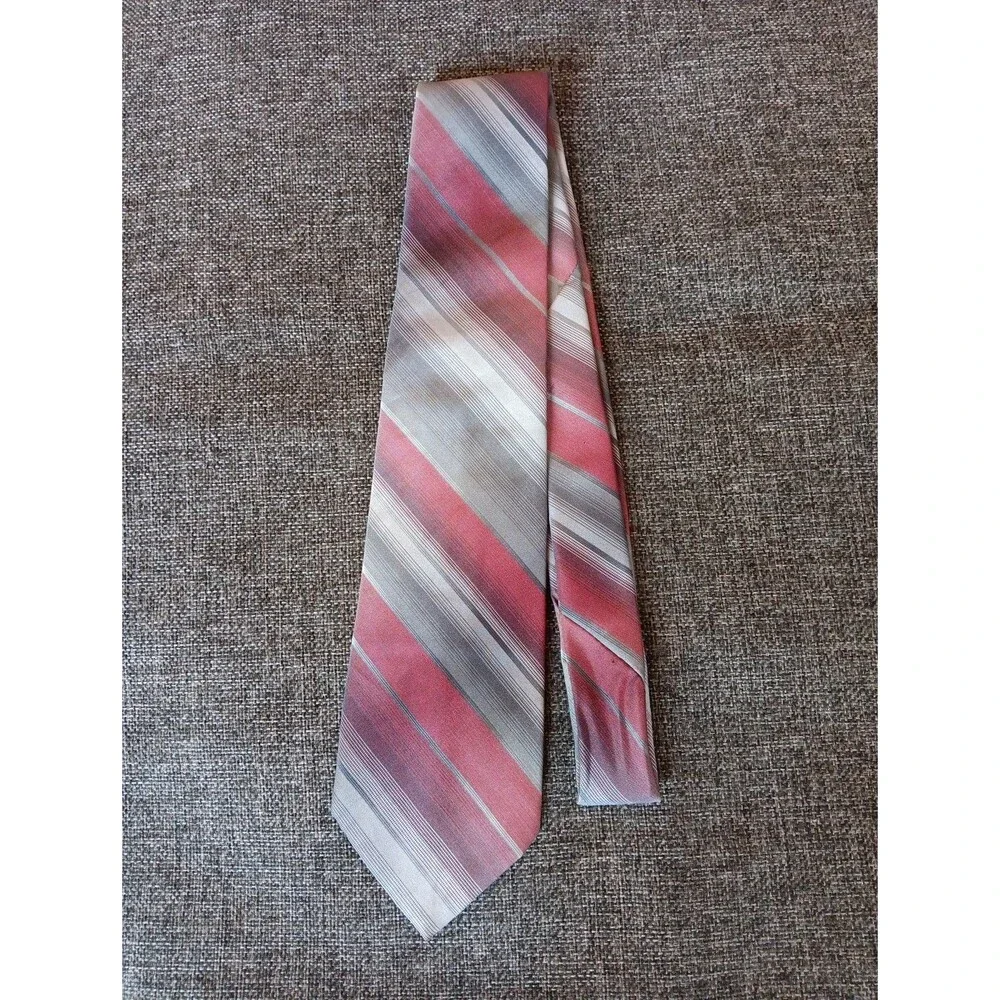 Tie 70s 80s 90s Y2K Mens Gray Red Stripe  3.5 Wide 57 Long